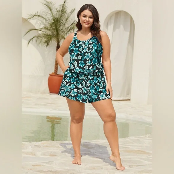 BloomChic Tropical Flower Print Pockets One-Piece Swimsuit. Size 30 - Picture 3 of 15